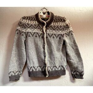 Vintage Kauri Kraft New Zealand Wool Nordic Cardigan Womens Size 34 Brown Cozy